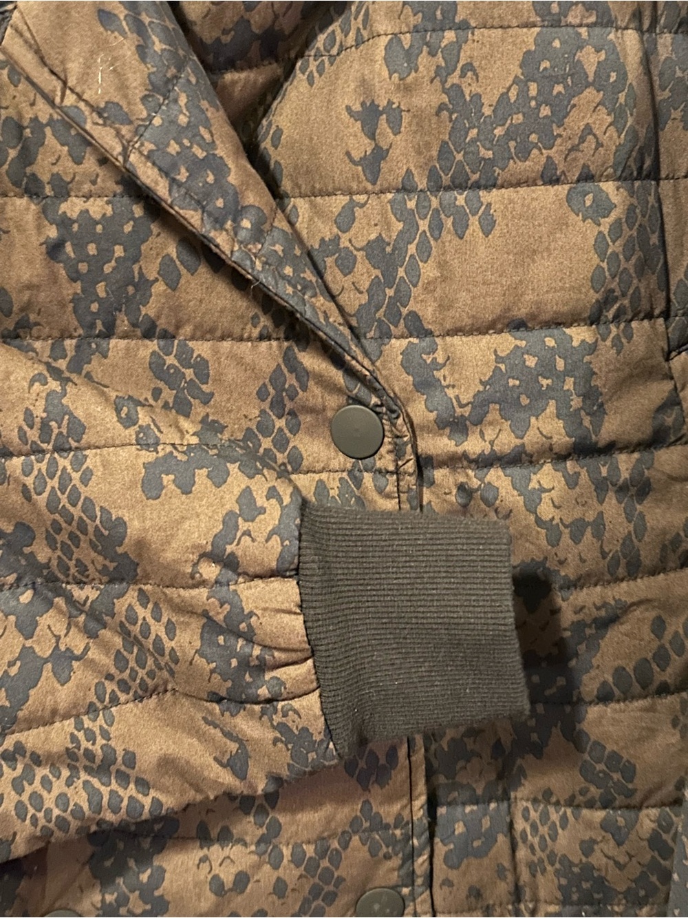 CAbi Brown Quilted Python Print Hooded Shawl-Collar Puffer Jacket - Picture 5 of 7